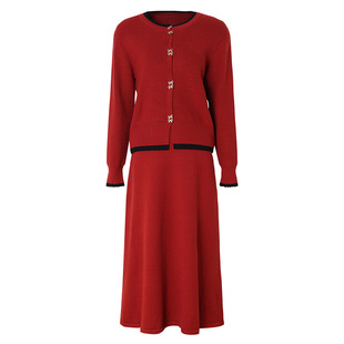 海青蓝 秋冬套装2025年新款针织长袖女装时尚红色半身裙两件套
