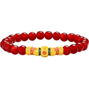 周大福富贵长虹红玉髓手串足金黄金玉髓手链女款EOR1408男女礼物