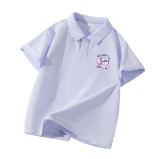 拉夏贝尔女童polo衫女大童学院派紫色t恤儿童夏季上衣女孩短袖潮