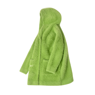 女童毛衣连帽外套中长款开衫仿貂毛绿色中大童针织衫红色儿童冬装