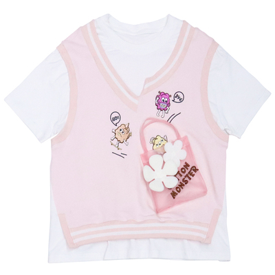 短袖学院背心拼接假两件T恤