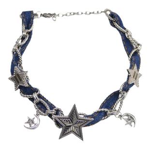 小众设计感闪钻星星月亮项链个性y2k水钻拼接牛仔项圈choker颈链