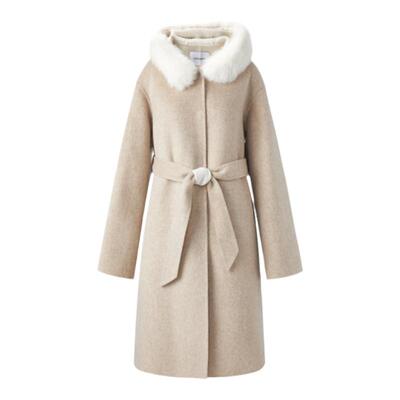 太平鸟女装2025年冬季毛领连帽双面呢大衣A1AAD4607