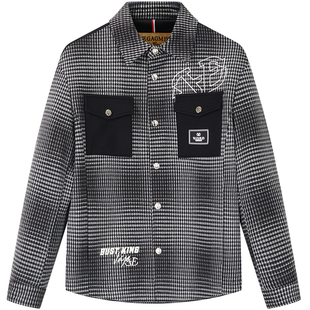 BM撞色拼接格子衬衫式夹克外套潮牌欧美街头男士春秋上衣2024新款