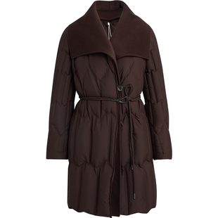 [轻云感系列]LANDI深咖色绵羊毛大翻领中长款羽绒服女冬新品