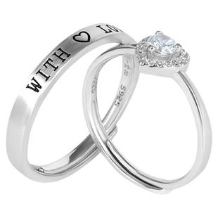 周大生银戒指银锆石爱心情侣戒送女友老婆妈妈节日生日礼物