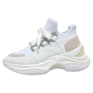 戚薇同款高跟厚底内增高显瘦老爹鞋水钻方扣牛皮拼色运动休闲女鞋