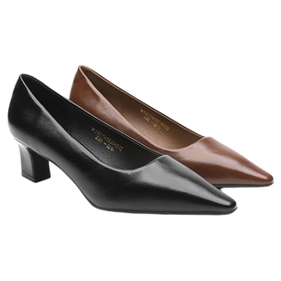 月芽儿2025秋季新款时尚舒适百搭尖头粗跟单鞋女高跟鞋通勤工作鞋