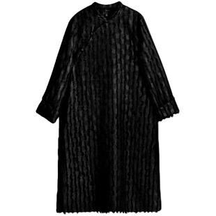 不蔓不枝【烟墨】改良旗袍连衣裙中式毛边通勤百搭秋冬黑白两色