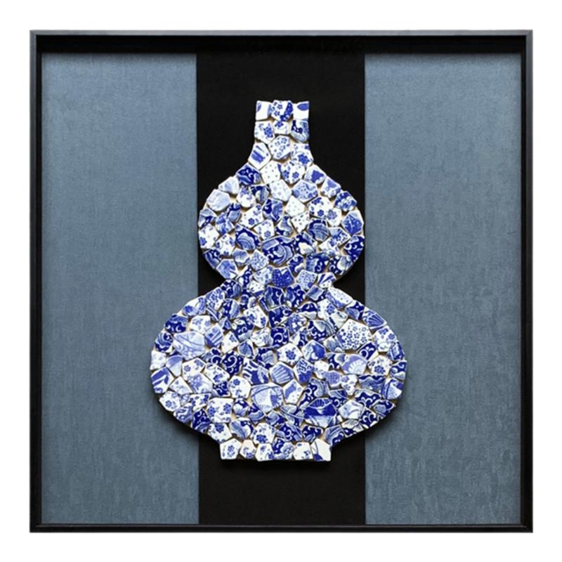 青花瓷实物画新中式客厅装饰画沙发背景墙挂画餐厅画玄关画手工艺