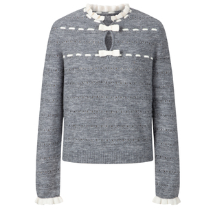 HERLIAN 2025冬季新品蝴蝶结装饰花边领女士套头针织衫