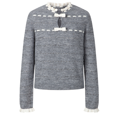 HERLIAN 2025冬季新品蝴蝶结装饰花边领针织衫女士