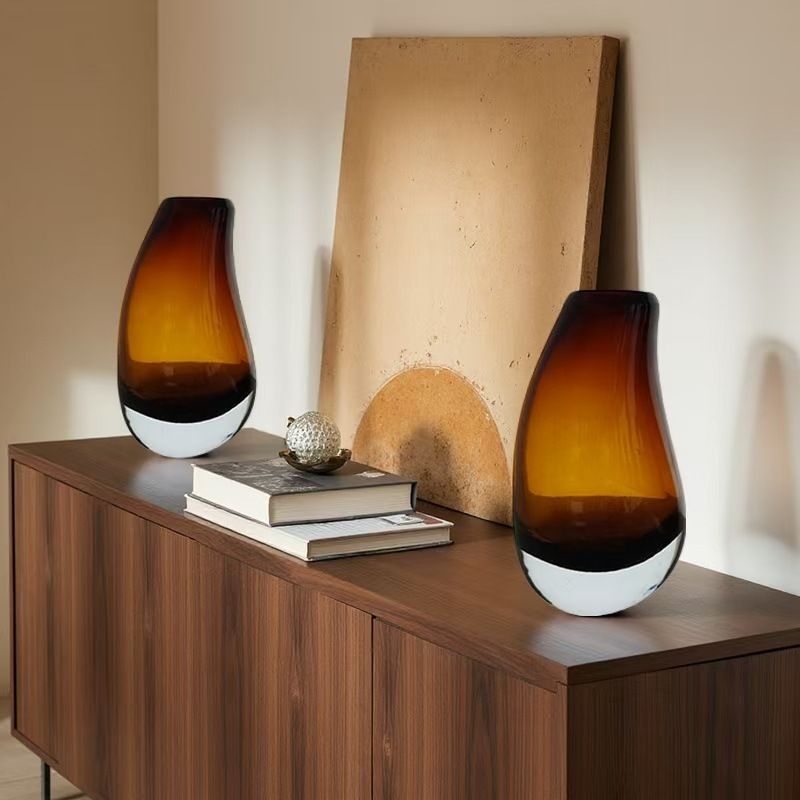 中古风绿色月牙花瓶玻璃  精致小花器家用客厅工艺品插花装饰摆件