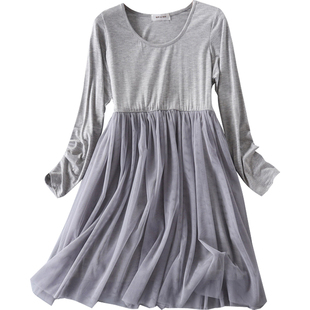 黑色连衣裙2025春季莫代尔大码长袖打底裙女中长款内搭蕾丝网纱裙