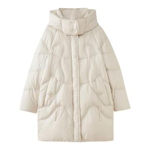 水云间立领鹅绒羽绒服高克重女连帽外套中长款保暖面包服秋冬新款
