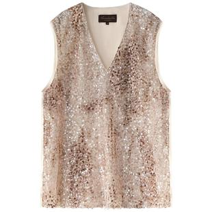 预售COCOBELLA重工渐变亮片绣可外穿背心女V领上衣无袖衬衫VT0029