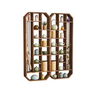 博古架实木中式现代简约多宝阁壁挂式上墙小型摆件茶室收纳置物架