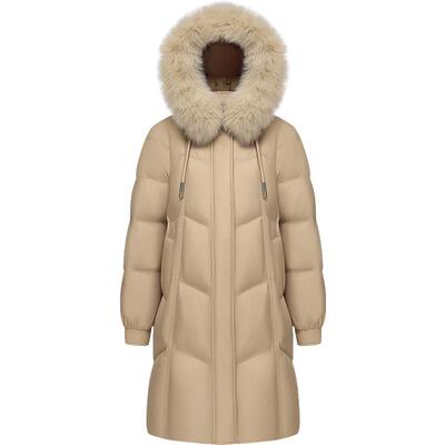 波司登狐狸毛领女人味中长羽绒服