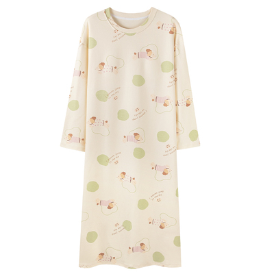 春秋季睡衣女纯棉长袖连衣裙秋冬宽松休闲长款睡裙女士家居服外穿