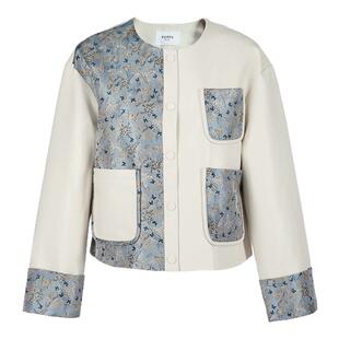 恩比时新中式撞色拼接短外套2025年春季新款立领国风气质印花皮衣