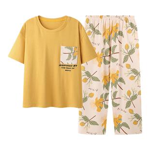 三枪睡衣女士夏季纯棉短袖七分裤全棉夏天薄款卡通甜美家居服套装