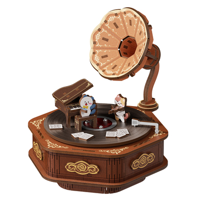 手工diy立体拼装留声机音乐盒