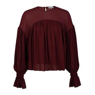 LILYSILK莉莉秀客乔其纱碎褶套头衬衣灯笼袖圆领衬衫女士真丝上衣