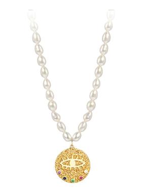 JILIFANG浮雕金币天然珍珠项链