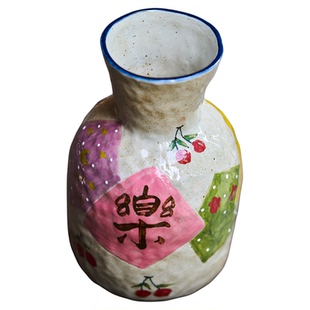 尤马马同款花瓶景德镇手绘喜乐福玄关花器小摆件复古茶室陶瓷花插