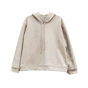 雨文她城原创简约浅卡其休闲风100%棉布薄绒卫衣女百搭连帽上衣