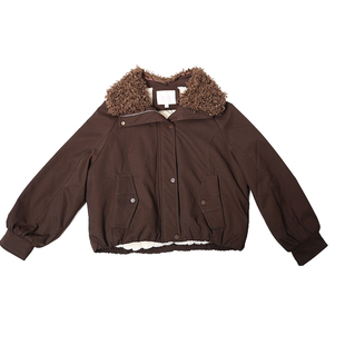 oo&vv美拉德风大毛领短外套女2025冬季内充绒保暖复古夹克短款