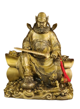 纯黄铜坐棺钟馗神像摆件