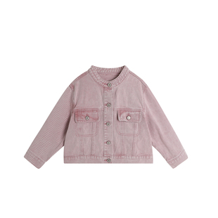 布丁哈鲁童装春装女童上衣2026春秋新款儿童甜美洋气粉色牛仔外套