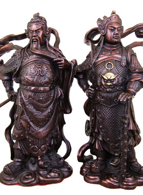 祥狮佛堂武财神摆件铜关公铜韦陀
