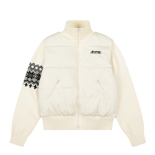 Amoeba复古提花针织拼接羽绒服女冬季新款保暖修身短款显瘦外套