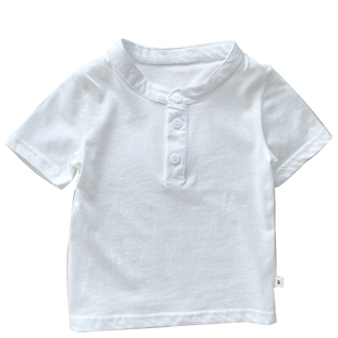 夏季男童宝宝衬衫 薄软弹力短袖T恤 纯棉休闲纯色立领儿童上衣