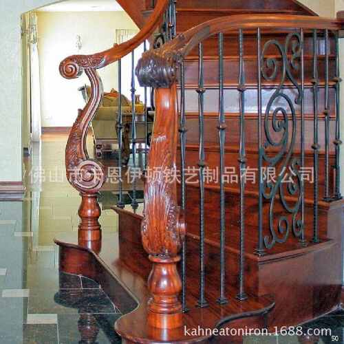 欧式手工锻造锌钢铁艺楼梯扶手不锈钢护栏艺术栏杆厂家安装出口