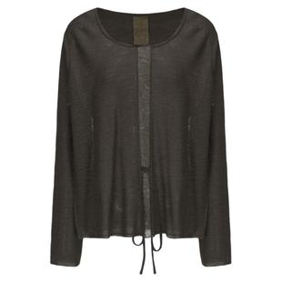 Elywood棕绿色羊毛圆领拼接绑带上衣女小众设计慵懒针织长袖薄款