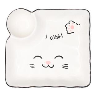 可爱饺子盘陶瓷带醋碟日式创意家用分格早餐小吃薯条寿司陶瓷方盘