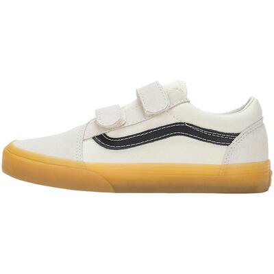 白色牛筋底魔术贴中大童板鞋