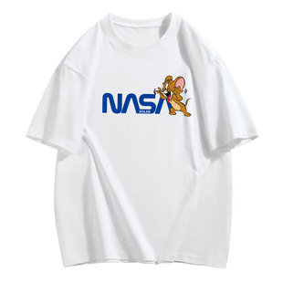 NASA概念款夏季卡通印花重磅短袖宽松休闲T恤女纯棉t恤潮百