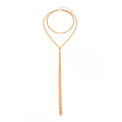 欧美创意长款流苏细链条Y形项链