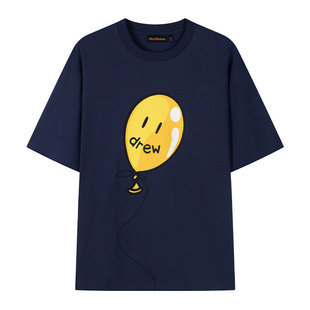 drew house joy 笑脸气球图案海军蓝短袖T恤纯棉宽松男女同款