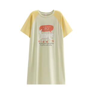 芬腾卡通纯棉女士睡裙2026新款夏季短袖薄款可爱猫咪家居服连衣裙