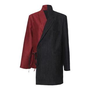 APOZi collection迷藏系列新中式不规则拼接设计黑红藏袍系带外套