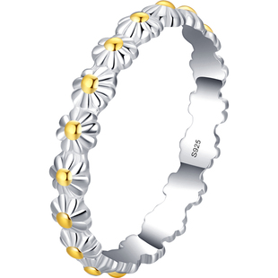 s925纯银清新百搭雏菊戒指女小众设计轻奢闭口指环手饰ins潮饰品