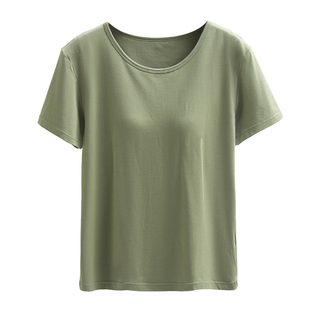带胸垫短袖T恤女睡衣上衣夏免文胸罩杯一体打底衫宽松棉质家居服