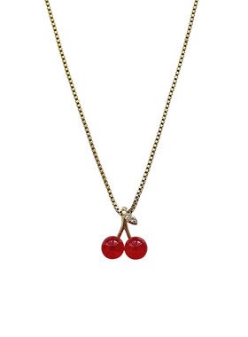 无注册商标红色樱桃吊坠项链