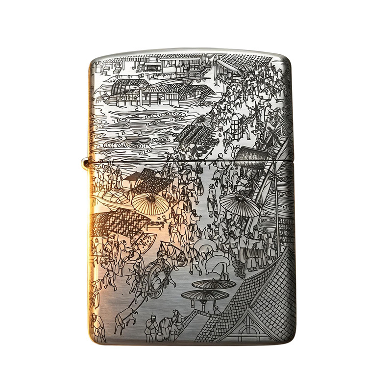Zippo镀银清明上河图精雕送礼