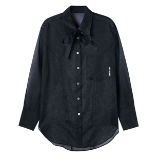 U/TI联名款黑色轻透欧根纱衬衫女高级感休闲上衣尤缇时尚春季新款